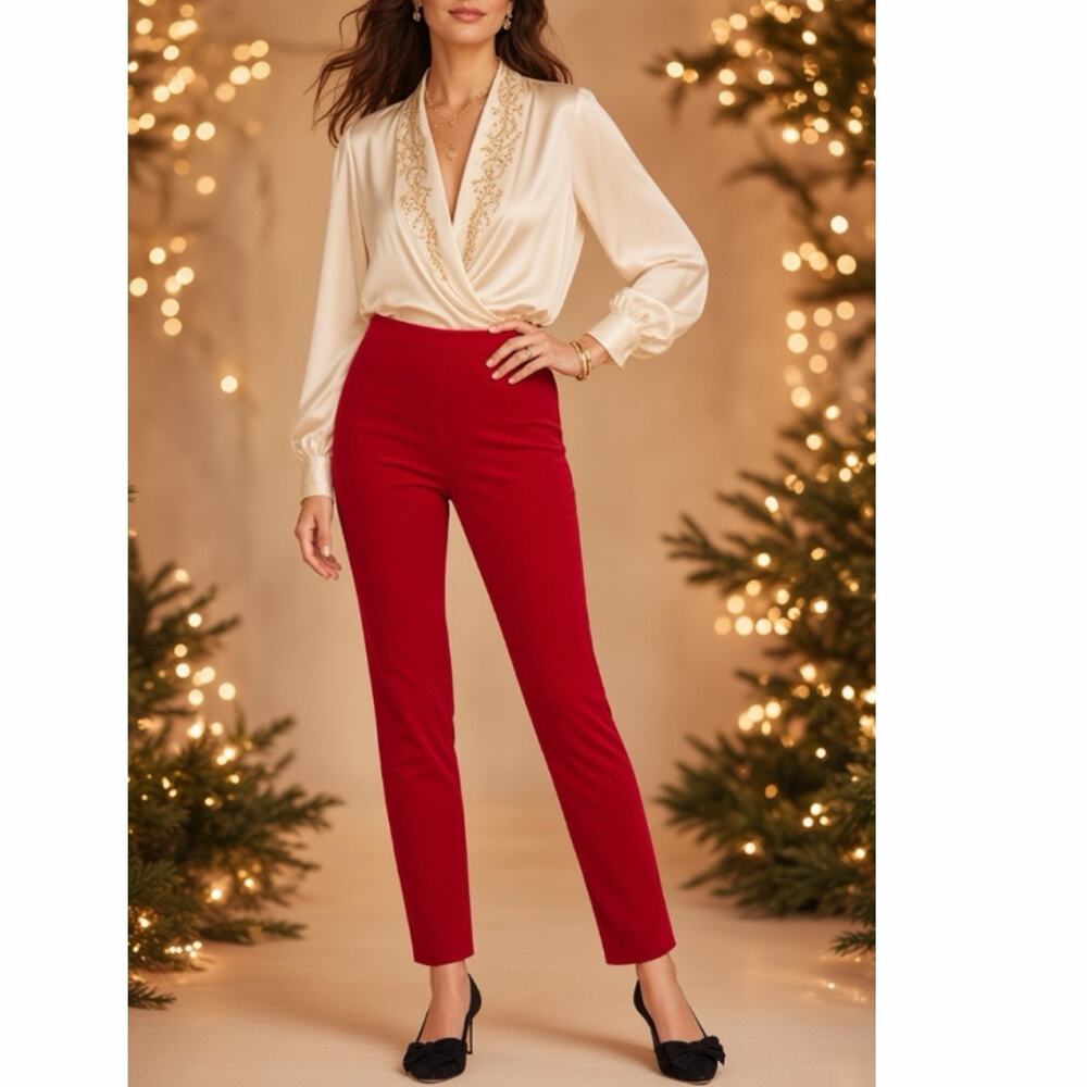 Talbots Chatham Ankle Pants Red Velvet Slim Leg Size 14 Preppy Holiday Christmas